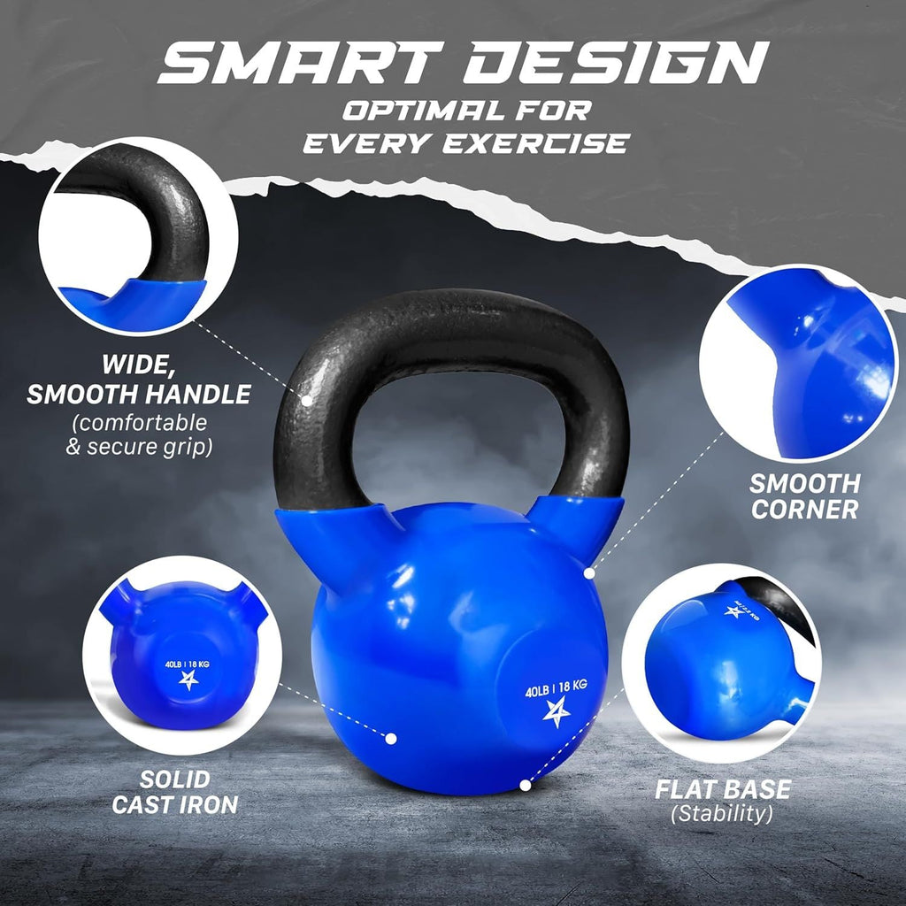 Kettlebell, 5-100 LB Vinylbeschichtete Gusseisen Kettlebells für Krafttraining, Home Gym Übungen, Fitness, Ganzkörpertraining, Liegestütze und Griffkraft