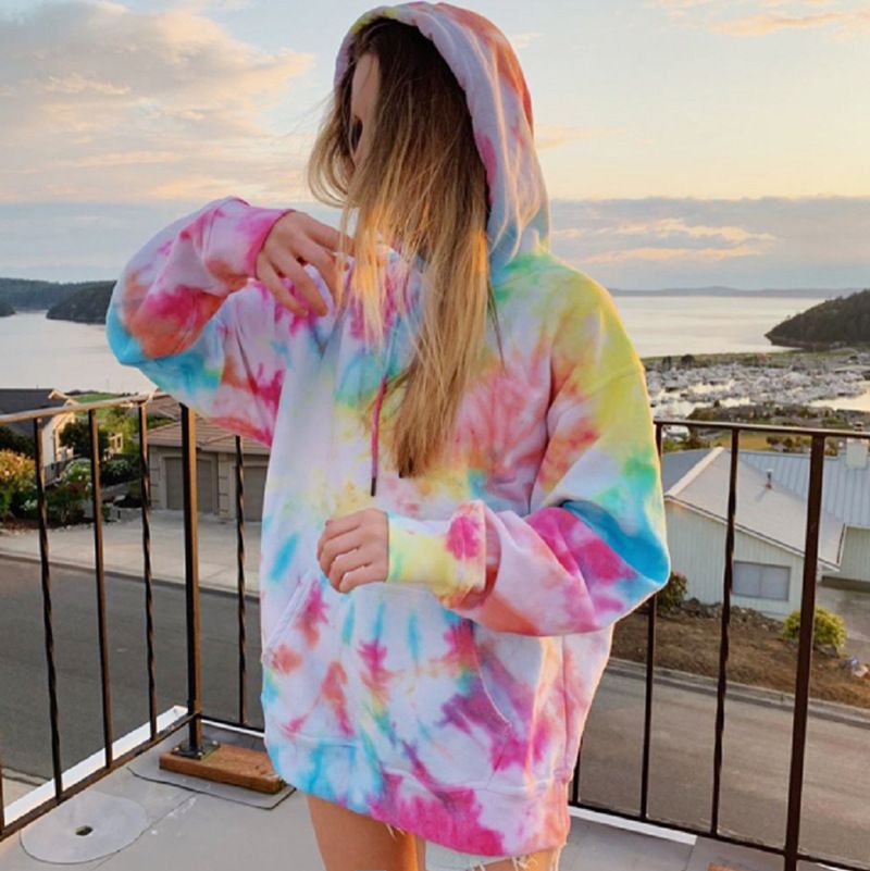 Frühling und Winter neue Damenbekleidung großer Mantel Tie-Dye und bedruckter Kapuzenpullover