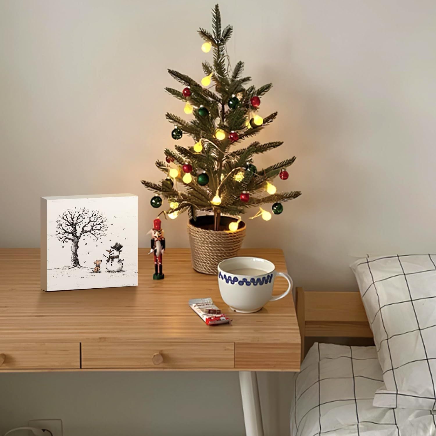 Weihnachtsdekoration Roter LKW Weihnachten Holzschilder Büffel Plaid Weihnachtsdekoration Weihnachtsdekoration für Zuhause Büro Schlafzimmer Kamin Auto Etagenablage Dekoration Weihnachtsgeschenke für Frauen 5x5
