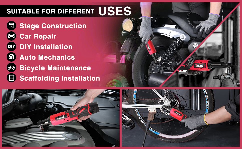 Jeu de clé à cliquet électrique sans fil 3/8", kit d'outils à cliquet 12V avec 2 batteries 2000mAh et chargeur, clé à chocs sans fil 61 Nm avec vitesses infiniment variables