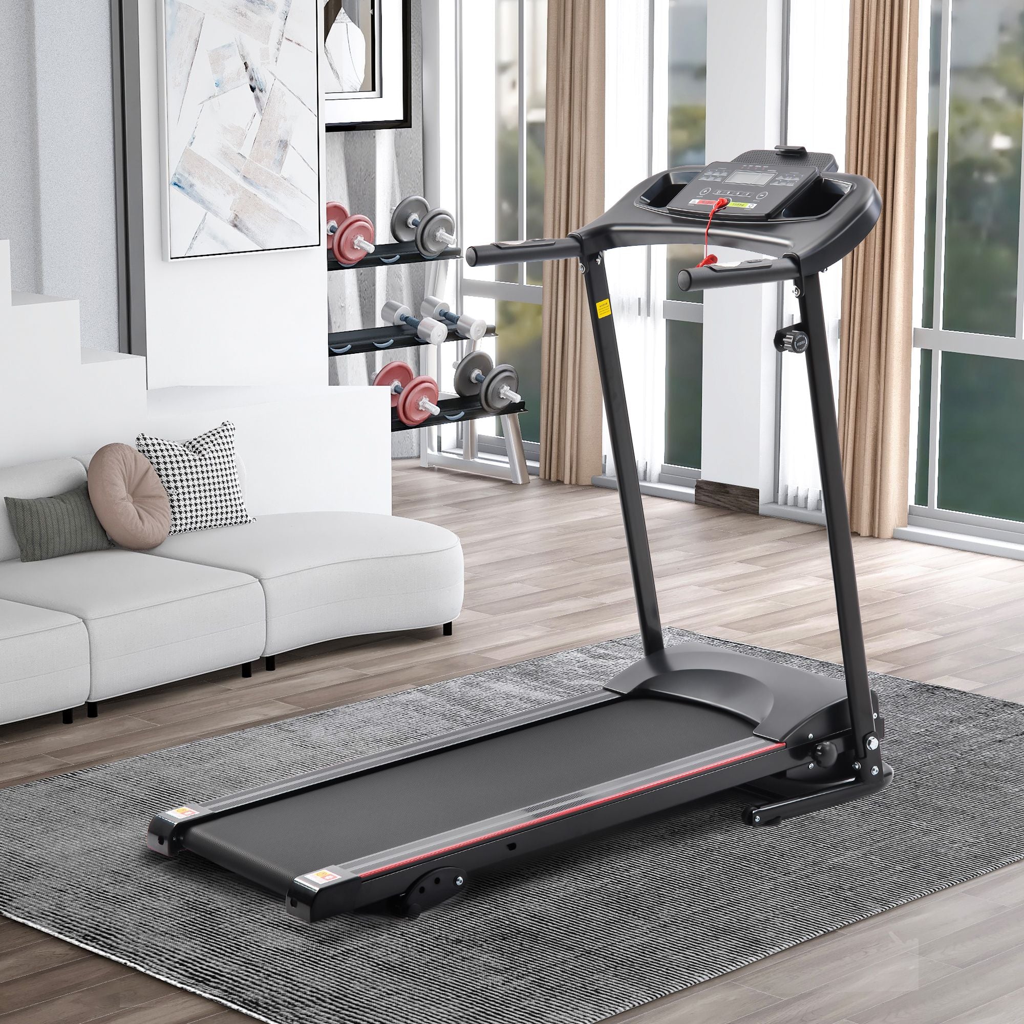 Faltbares Laufband mit Steigung, 2,5 PS, 12 km/h, elektrisches Laufband für zu Hause, klappbar, Bluetooth-Musik, Getränkehalter, Herzfrequenzsensor, Walking-Laufmaschine für Indoor-Heimtraining, Fitness