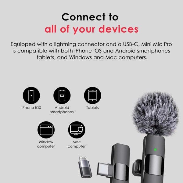 Kabelloses Mikrofon für iPhone, iPad, Android, Lavaliermikrofon für Videoaufnahmen – 2er-Pack iPhone-Mikrofon mit kristallklarer Aufnahme und USB-C für Podcast-Mikrofon, ASMR, TikTok