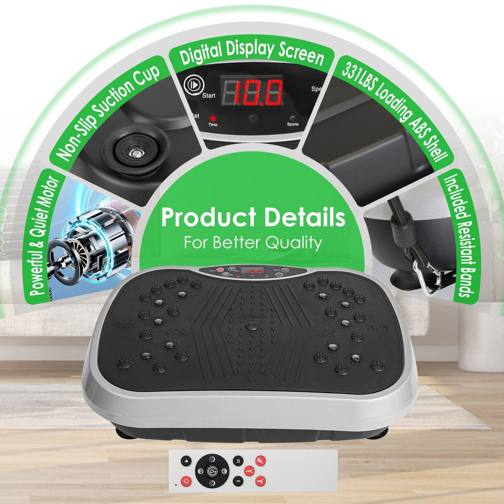 Appareil de fitness vibrant avec bandes de résistance, télécommande, plateforme vibrante pour le corps entier, équipement d'entraînement à domicile pour la perte de poids et la combustion des graisses