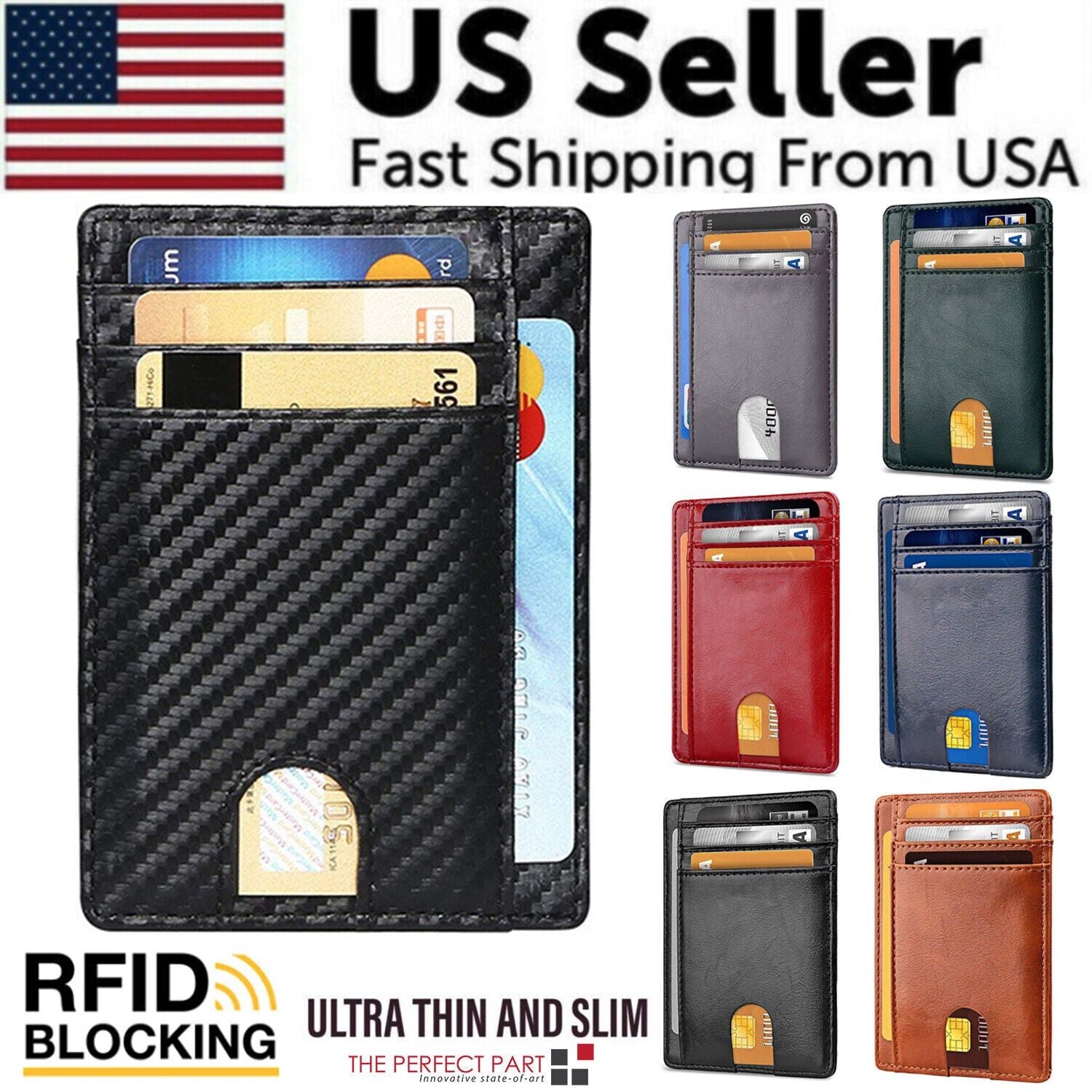 Herren Leder Slim Wallet Kreditkartenetui RFID Blocker Geldbörse Ausweis Geldfach PU USA
