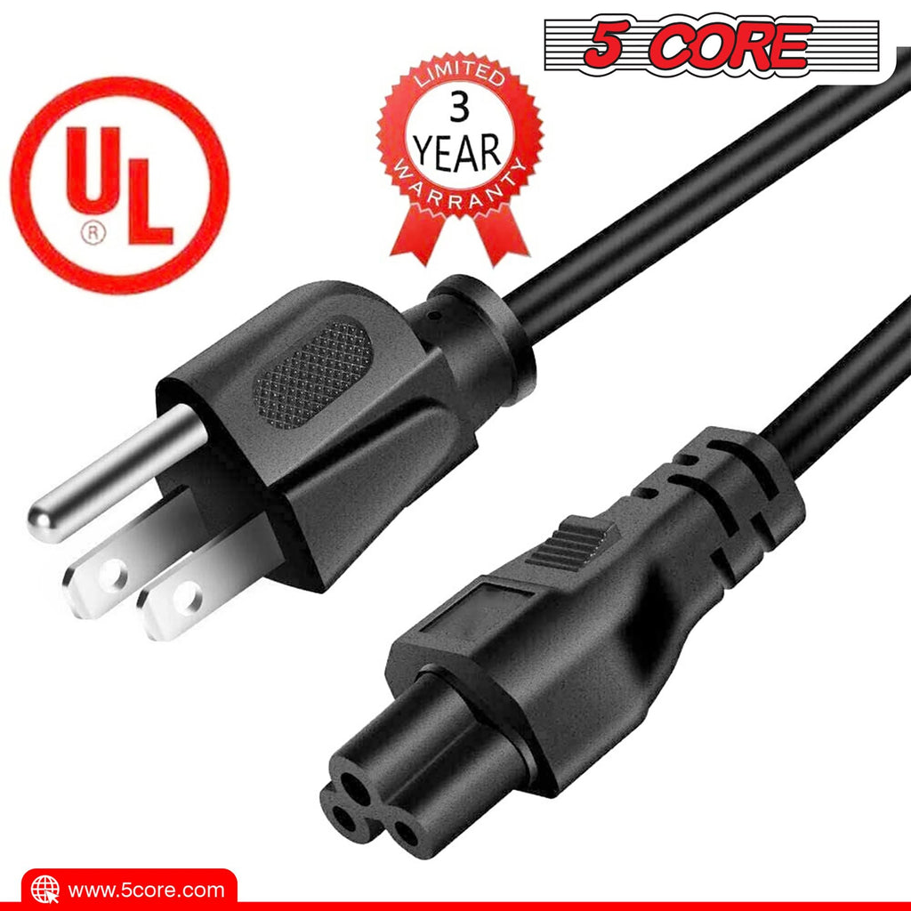 12ft 3-poliges, nicht polarisiertes AC-Netzkabel für HP Dell Samsung Sony Asus Acer Toshiba Laptop-Ladegerät, LED-LCD-Monitor Ersatz-Stromkabel PL 1002