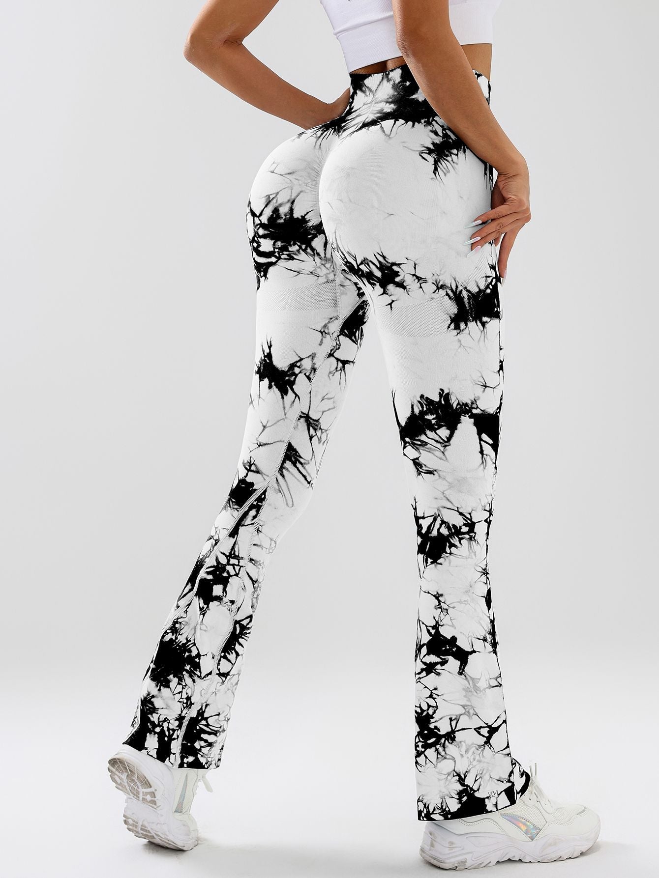 Damen High-Waist Yoga-Hose mit Bauchkontrolle und Schlag, Tie-Dye Stretch Slimming Bootcut Trainingshose, Fitness & Sport Activewear