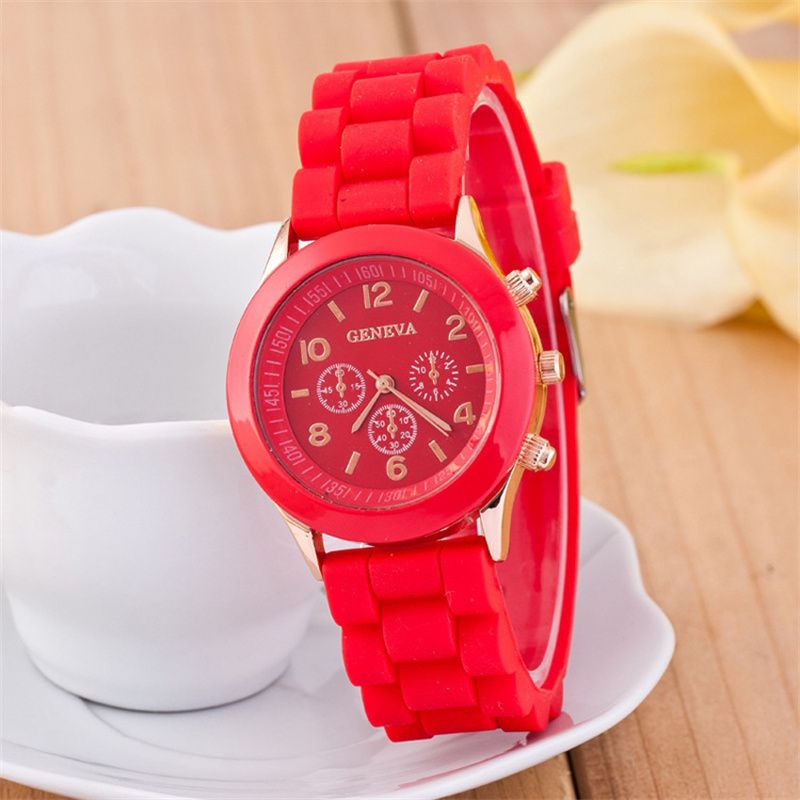 Luxuriöse Mode-Damenuhren Ultraleichte Quarzuhr Damenuhr Rotes Silikon-Armband relogio feminino