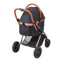 Tierkinderwagen – 4 Räder Hundebuggy drehbar mit Bremsen, 30 kg Tragkraft, Welpenwagen mit abnehmbarer Transportbox, Aufbewahrungskorb und Haustiermatte, für kleine bis mittelgroße Hunde, Schwarz