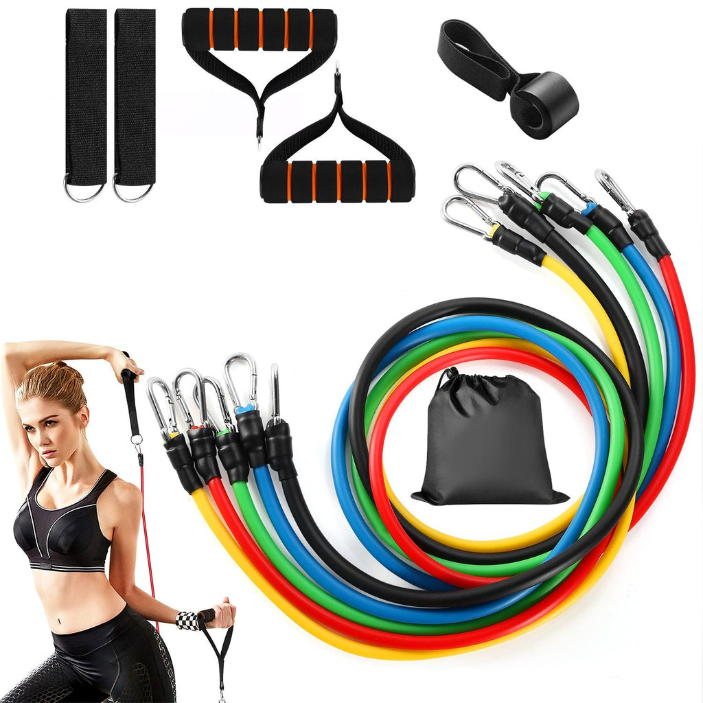 Lot de 11 bandes de résistance pour entraînement fitness – Tubes d'exercice jusqu'à 45 kg