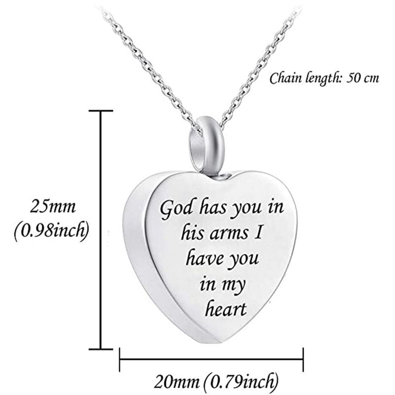 Collier pendentif de crémation funéraire en forme de cœur avec urne ailée