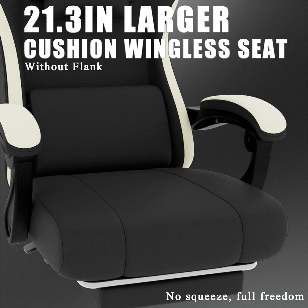 Chaise de jeu ergonomique avec coussin à ressorts ensachés, chaise d'ordinateur en tissu respirant avec repose-pieds, chaise de jeu vidéo avec soutien lombaire réglable pour adultes (Tissu)
