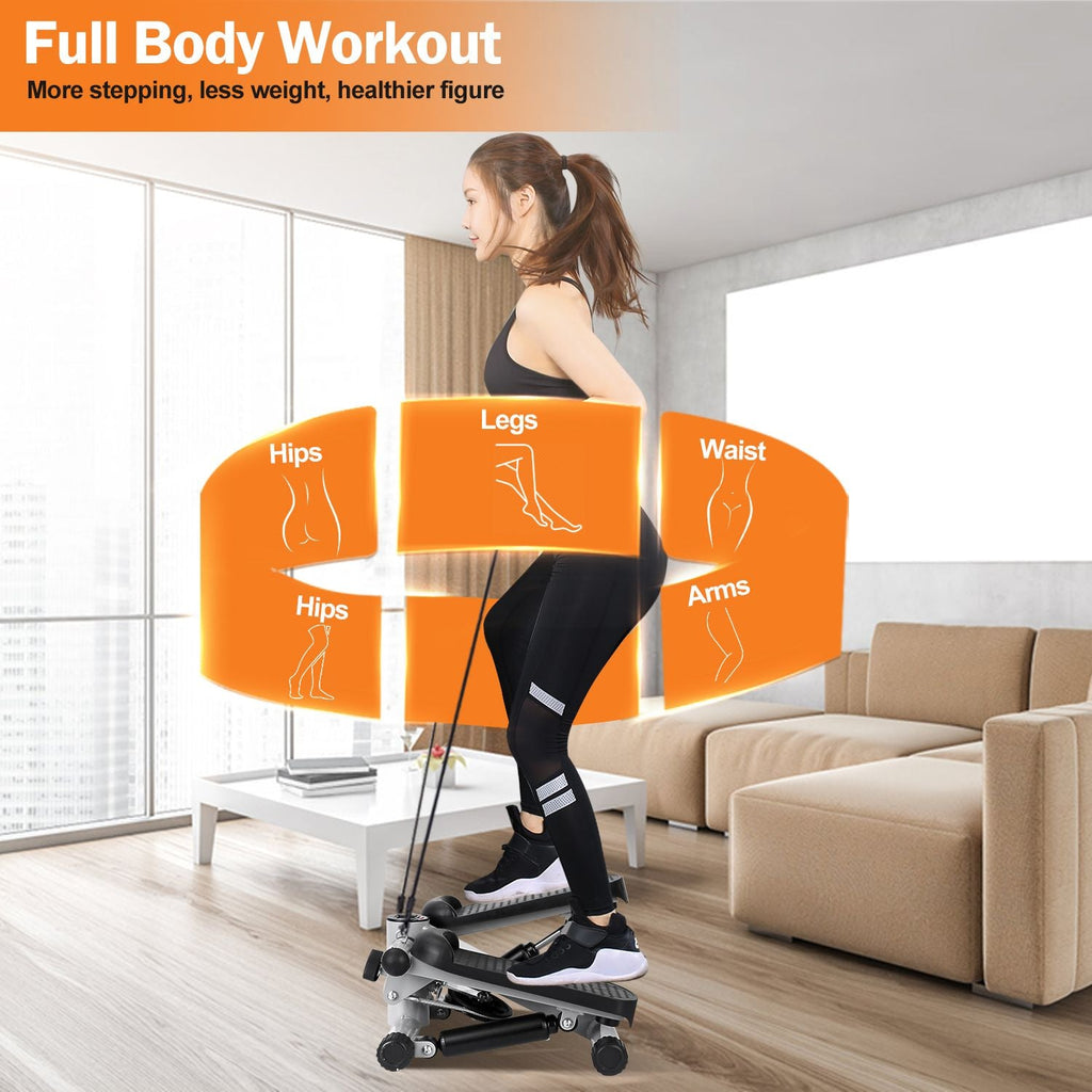 Heimtrainer Stepper für Damen Mini Fitness Stepper mit 2 Widerstandsbändern LCD-Monitor Max. 150 kg Belastung Treppensteiger Leiser Stepper
