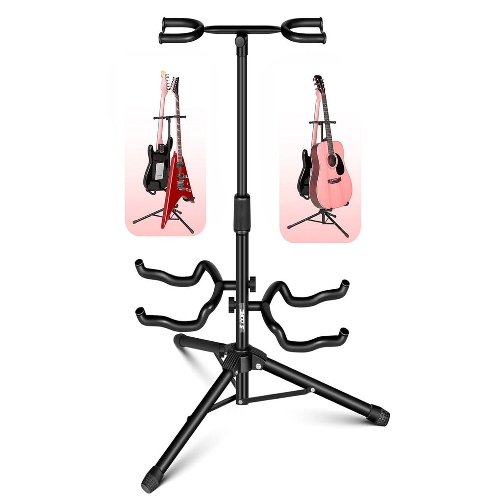Support de guitare réglable double supports de guitare au sol avec support de manche universel pour instruments acoustiques électriques classiques basse pliable portable noir - GSH 2N1