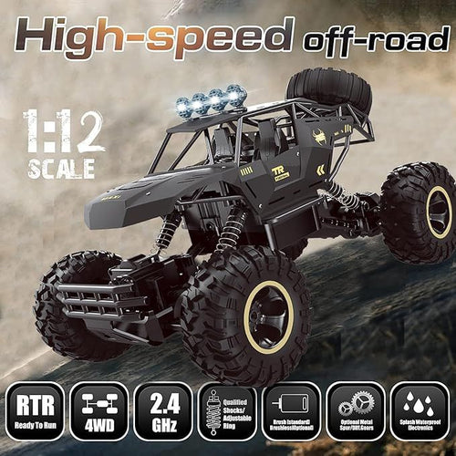 2025 RC 37 cm 1:12 4WD Große ferngesteuerte Autos Rock Crawler Monstertruck mit 2 Akkus, Kinderspielzeug Geschenke