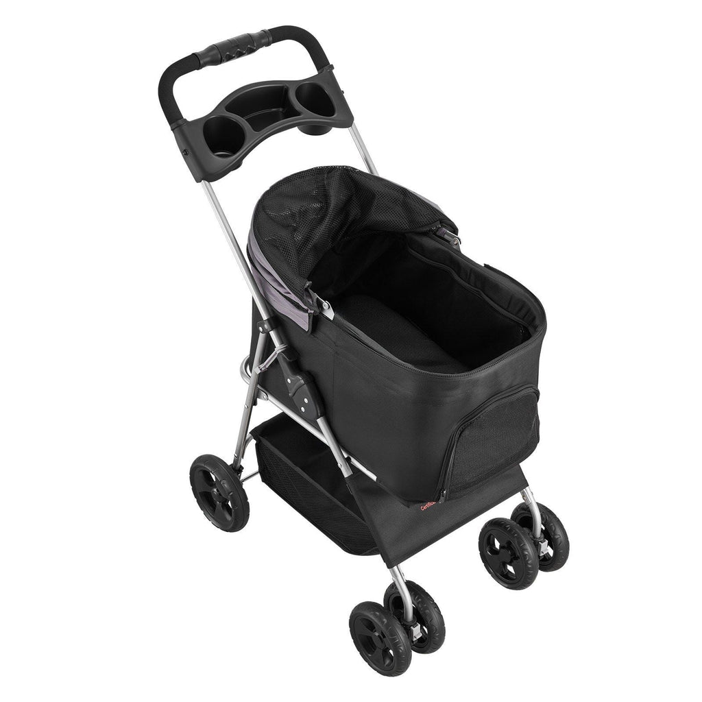 Tierkinderwagen - 16 kg Tragkraft, faltbarer Hundebuggy, 4-Rad-Katzenkinderwagen mit abnehmbarer Transportbox & Netzfenstern, tragbare Tierbox mit Bremse für kleine bis mittelgroße Haustiere