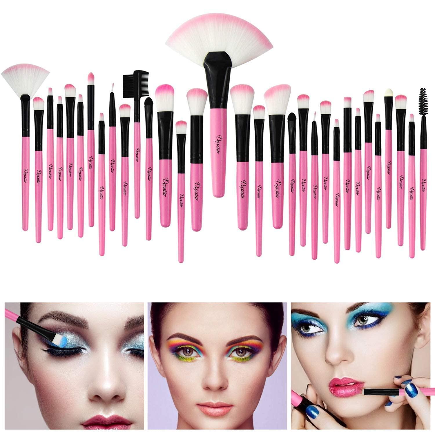 Lot de 32 pinceaux de maquillage roses