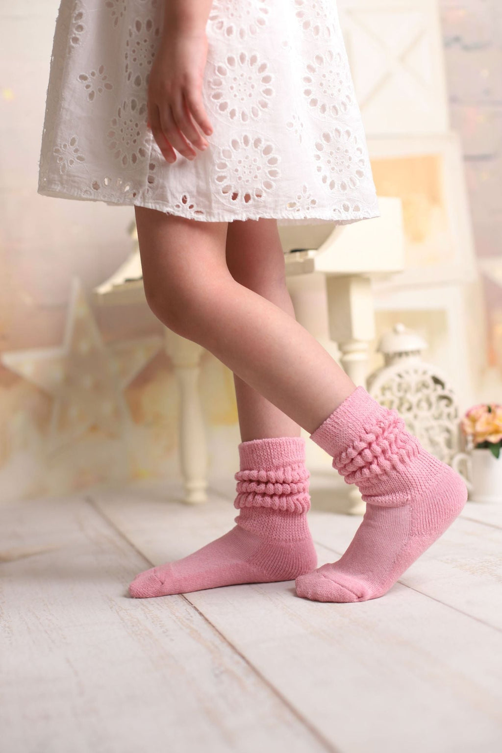 Rosa Kinder-Socken (Slouch Socks), 1 Paar, Baumwolle, kniehoch