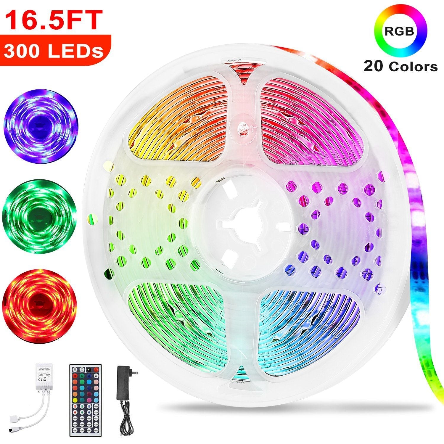 300 LEDs Streifenlichter 5M/16,5ft 20 Farben RGB LED Streifen IP65 Wasserdicht m/ Fernbedienung
