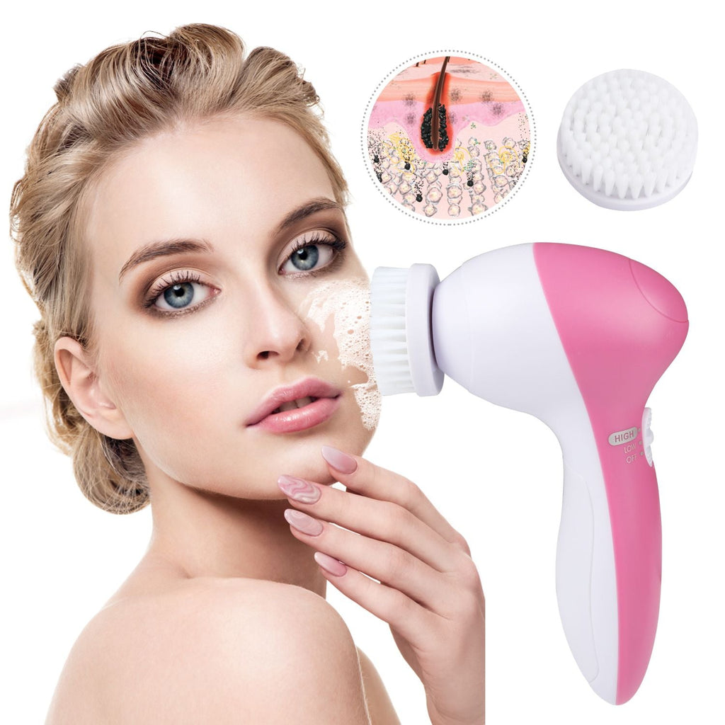 Brosse nettoyante visage électrique étanche avec 5 têtes de brosse pour femmes