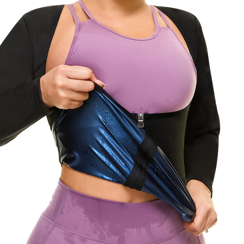 Sauna Anzug für Damen; Langarm-Schwitzanzug Taillentrainer (Bestellen Sie eine Nummer größer)