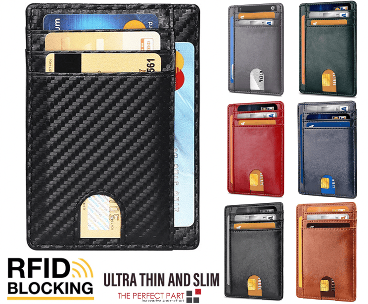 Herren Leder Slim Wallet Kreditkartenetui RFID Blocker Geldbörse Ausweis Geldfach PU USA