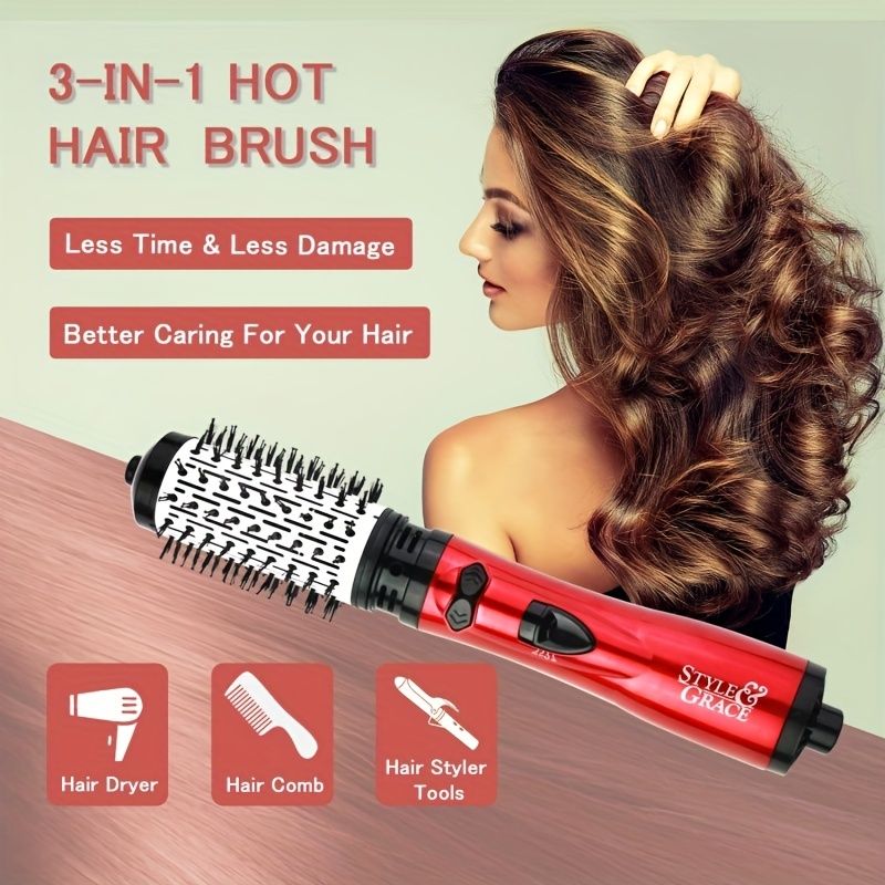 2-in-1 Elektrischer rotierender Lockenkamm und Haartrockner für Salon-Qualität-Styling zu Hause