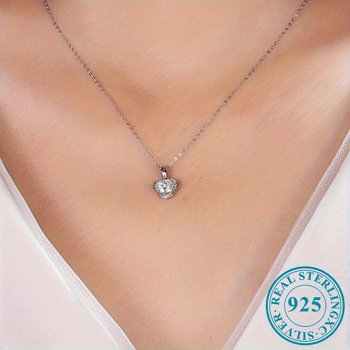 1 Stück Herz-Halskette 925er Silber Moissanit-Diamant