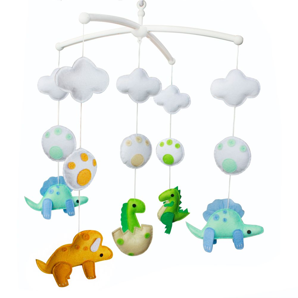 Carrousel musical mobile bébé Fait à la main Décoration de chambre d'enfant colorée Cadeau de naissance Garçon; Nouveau-né Dinosaures