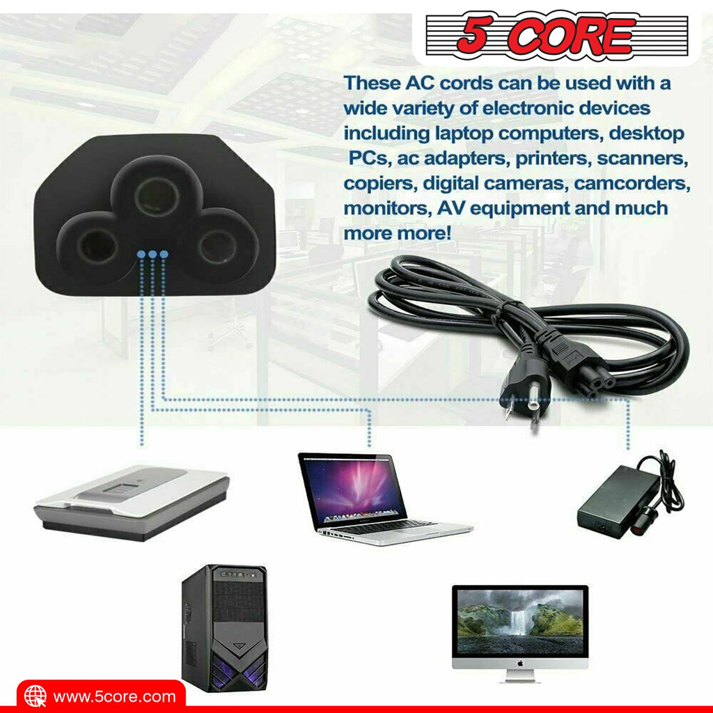 12ft 3-poliges, nicht polarisiertes AC-Netzkabel für HP Dell Samsung Sony Asus Acer Toshiba Laptop-Ladegerät, LED-LCD-Monitor Ersatz-Stromkabel PL 1002