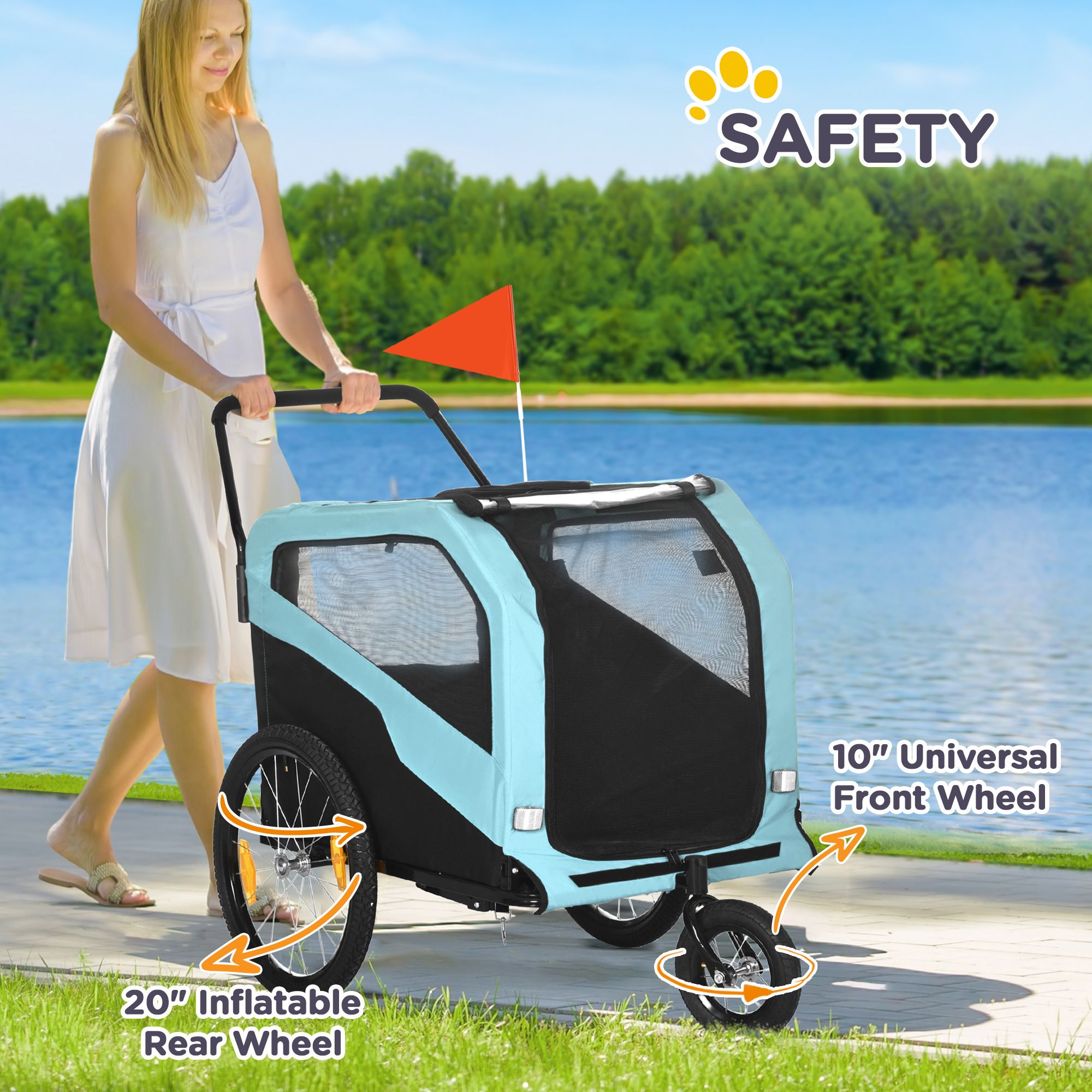 Haustier-Kinderwagen - 2-in-1 Großer Hundeanhänger & Kinderwagen Combo mit Sicherheitskupplung Schnellspannrädern Fußstütze Haustier Fahrradanhänger