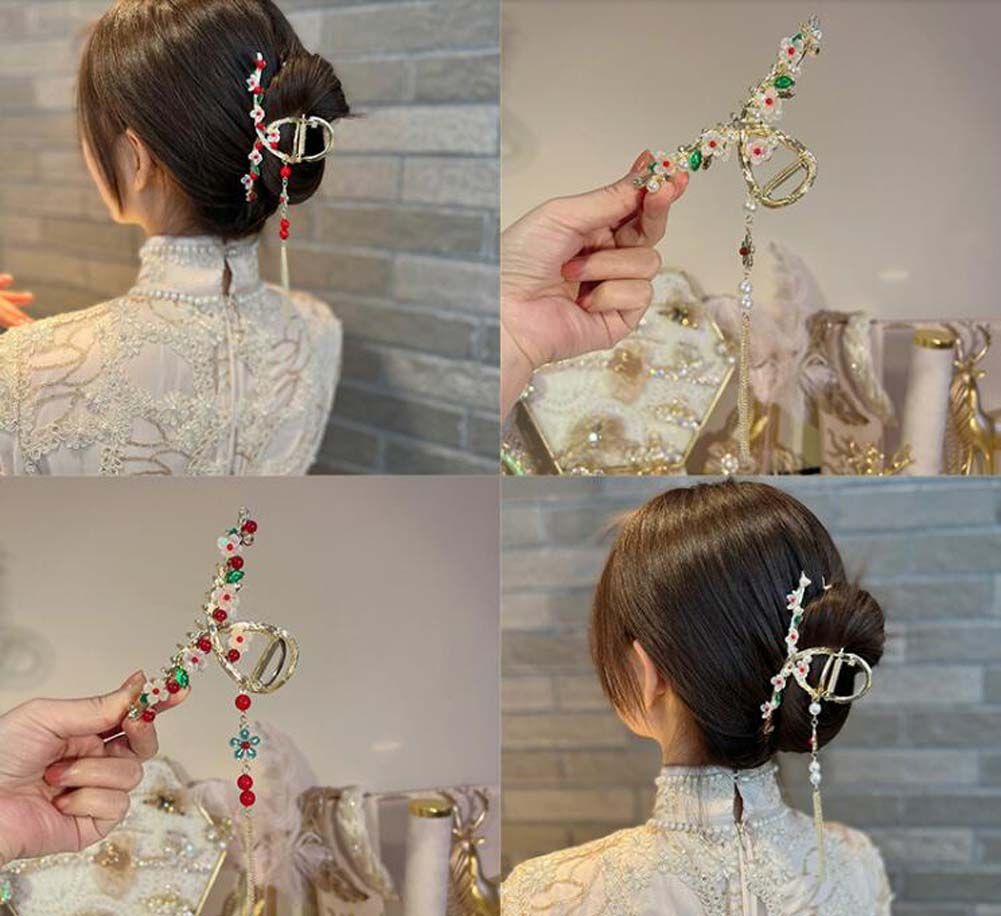 Haarklammer mit Quaste, elegante Metall-Haarspange, große Haarklammer, Blume-2