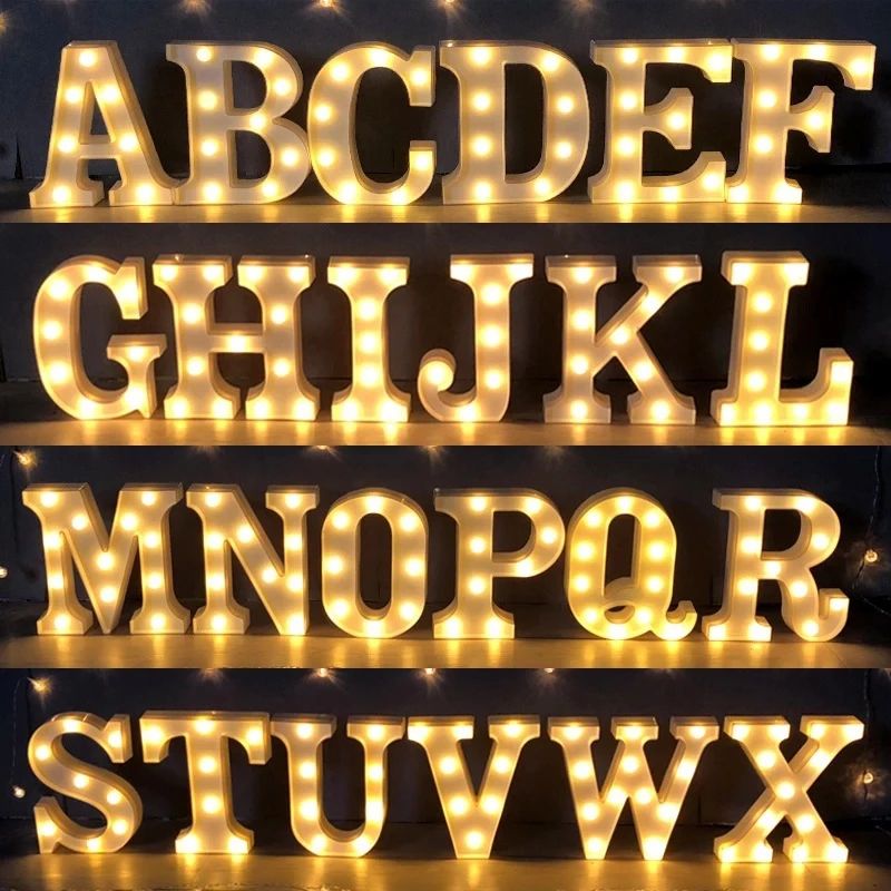 Alphabet Buchstaben LED Lichter Leuchtende Zahlenlampe Dekor Batterie Nachtlicht für Zuhause Hochzeit Geburtstag Weihnachtsfeier Dekoration