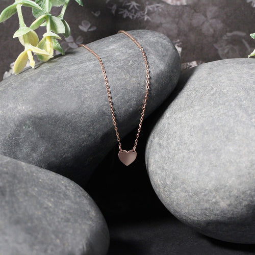 Collier mini cœur poli en or rose 14 carats