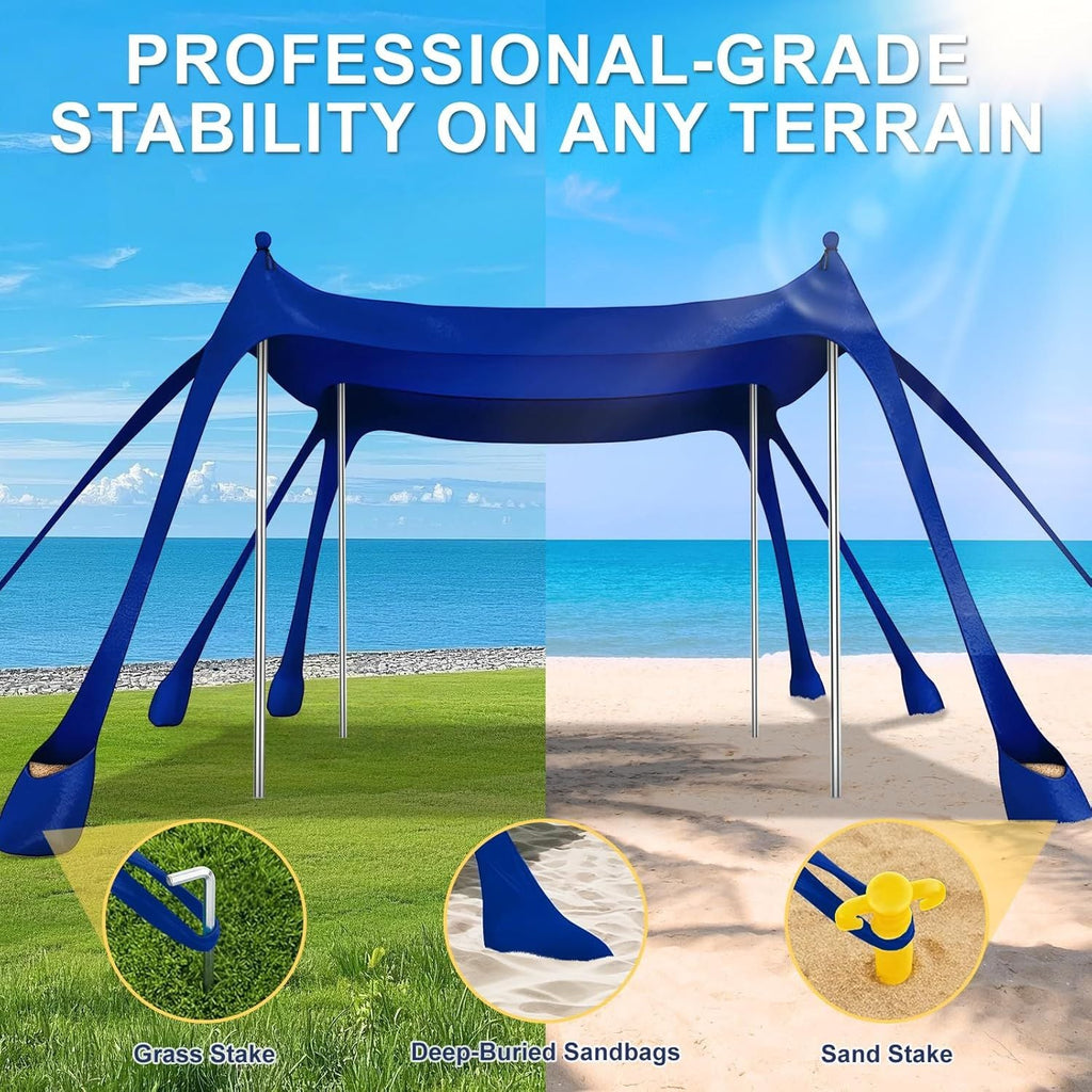 Ab zum Strand - Tragbarer Strandzelt-Sonnenschutz UPF 50+, Perfektes 3x3 m Pop-Up-Vordach für Spaß im Freien