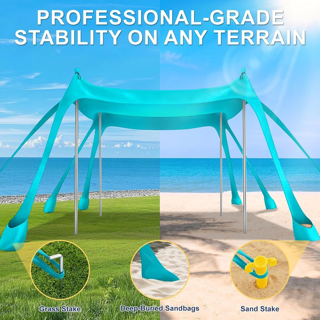 Ab zum Strand - Tragbarer Strandzelt-Sonnenschutz UPF 50+, Perfektes 3x3 m Pop-Up-Vordach für Spaß im Freien