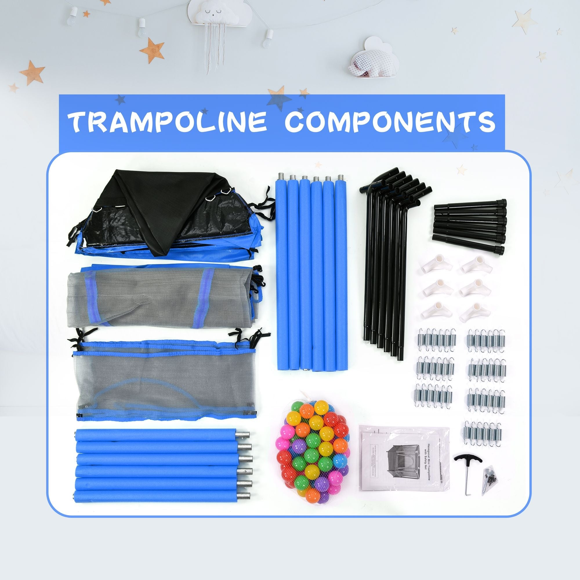 55'' Kleinkinder Trampolin mit Sicherheitsnetz und Bällen, Indoor Outdoor Mini Trampolin für Kinder