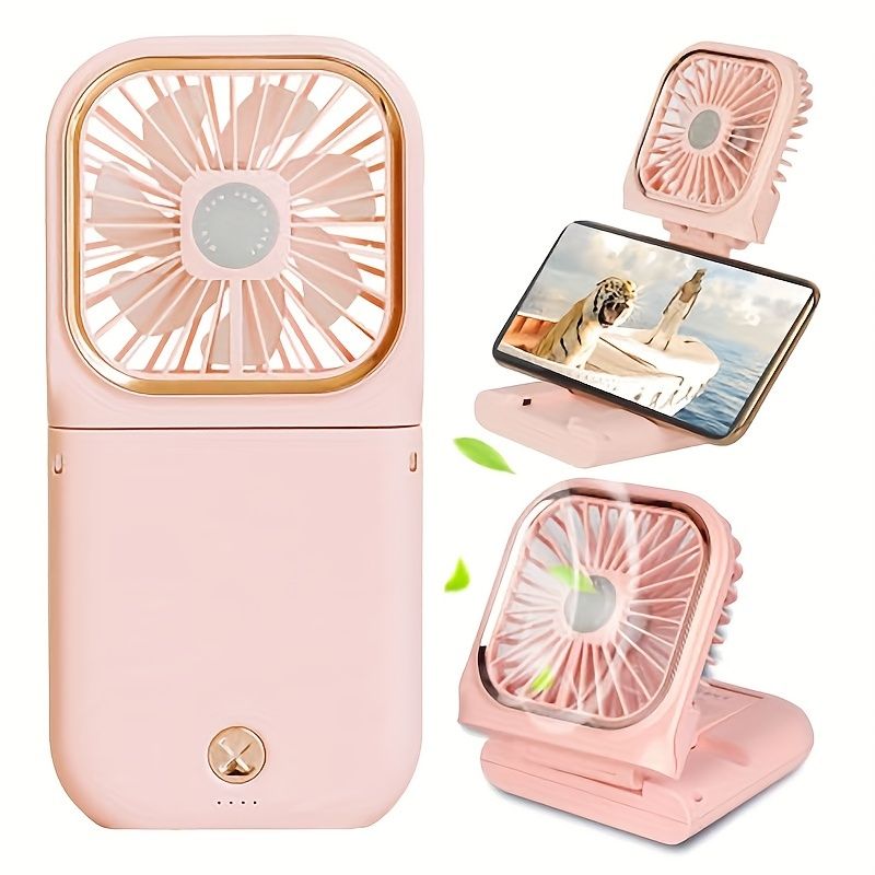 Handventilator; wiederaufladbarer USB-Mini-Ventilator mit Powerbank; kleiner persönlicher Ventilator mit 3 Geschwindigkeitsstufen; faltbarer Tischventilator mit 3000-mAh-Akku; Nackenventilator mit Umhängeband