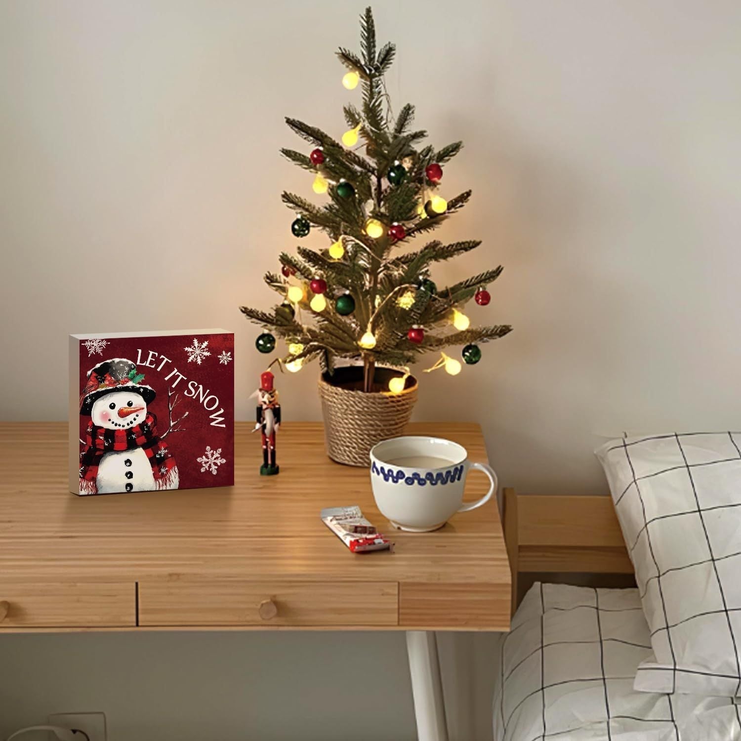 Weihnachtsdekoration Roter LKW Weihnachten Holzschilder Büffel Plaid Weihnachtsdekoration Weihnachtsdekoration für Zuhause Büro Schlafzimmer Kamin Auto Etagenablage Dekoration Weihnachtsgeschenke für Frauen 5x5