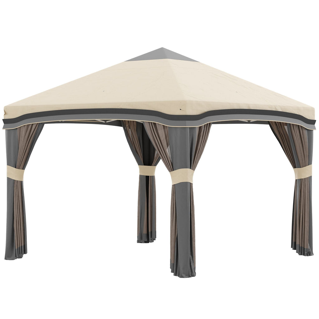10x10 Pop-Up Pavillon, Moskitonetz, faltbar, höhenverstellbar, Tragetasche mit Rollen, 4 Sandsäcke, Beige