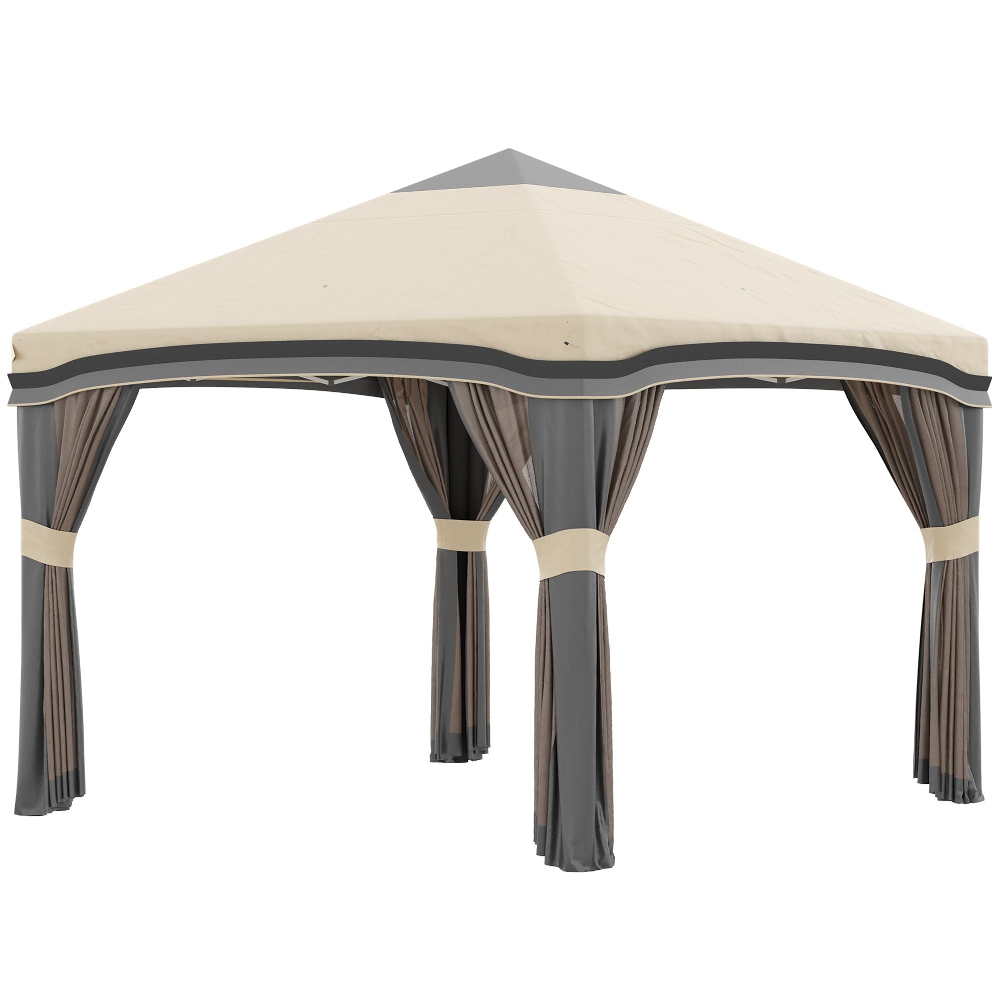 10x10 Pop-Up Pavillon, Moskitonetz, faltbar, höhenverstellbar, Tragetasche mit Rollen, 4 Sandsäcke, Beige
