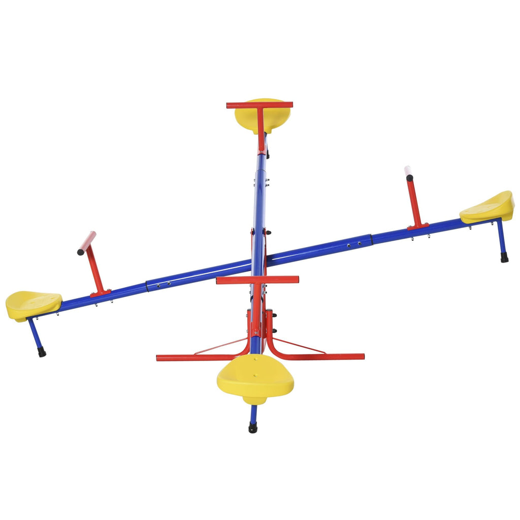 Outsunny Balançoire à bascule pour enfants, avec rotation à 360°, 4 places, équipement de jeu d'extérieur pour jardin, garçons et filles de 3 à 8 ans