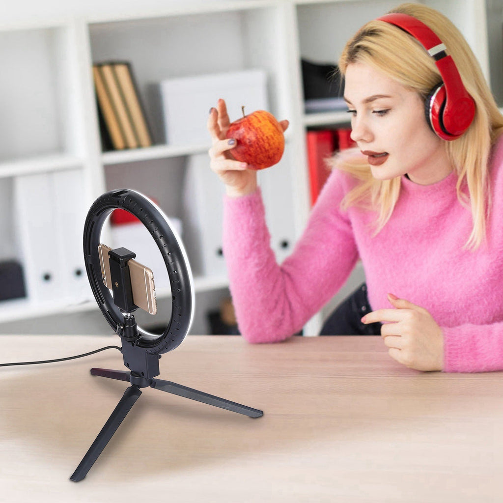 9" Dimmbare LED-Ringlampe mit Stativ, Telefon, Selfie-Kamera, Studio, Foto, Video, Make-up-Lampe