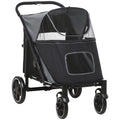Tierkinderwagen Hunde-Katzen-Buggy mit Ein-Klick-Faltung, universellen Vorderrädern, Stoßdämpfern, Bremsen, Aufbewahrungstaschen, Netzfenster