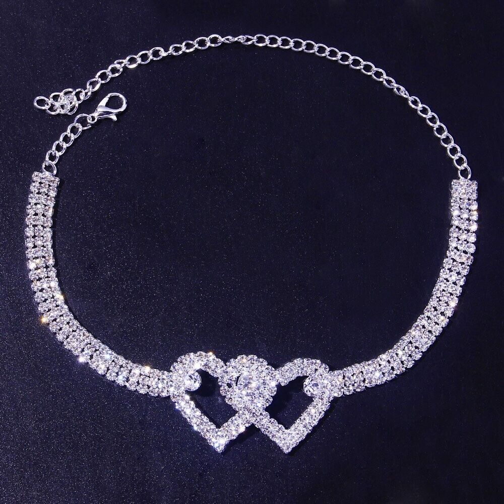 Doppel Herz Fußkettchen Armband Liebe Barfußkette Bling Kristall Fußkettchen US