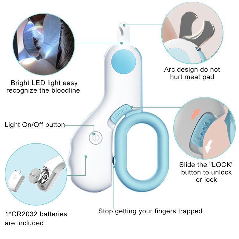 Coupe-ongles pour animaux de compagnie chiens et chats ; Coupe-ongles pour chiens avec lumières LED ; Outils professionnels de toilettage et de beauté