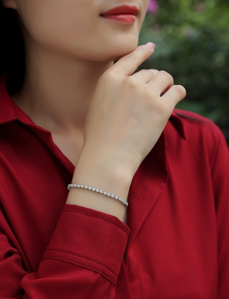 Ciel Étoilé - Parure de bijoux bracelet et jonc tendance avec moissanite, argent sterling S925 et diamants plaqués platine
