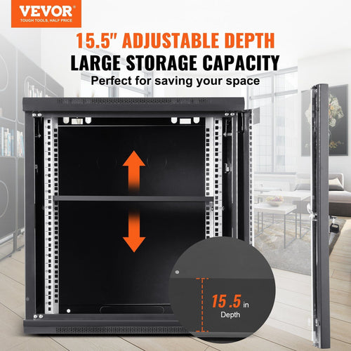 12HE Wandmontage Servernetzwerkschrank, 15,5'' Tiefe, sicheres Rack-Gehäuse, trägt bis zu 90 kg, abschließbare Glastür & Seiten, ideal für IT- & A/V-Geräte