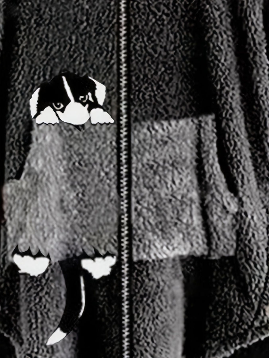 Große Größen Cartoon Welpendruck Colorblock Hoodie mit Reißverschluss, flauschiger Mantel; Damen Plus Size leichter Stretch Freizeit-Mantel