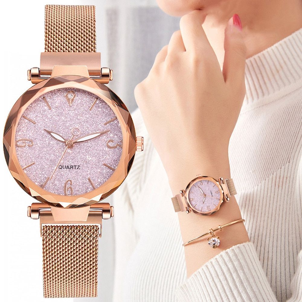 Montre Femme Mode Ceinture Givrée Couleur Montre à Diamants Fond Pierre Plaque Montre Élégante Femme