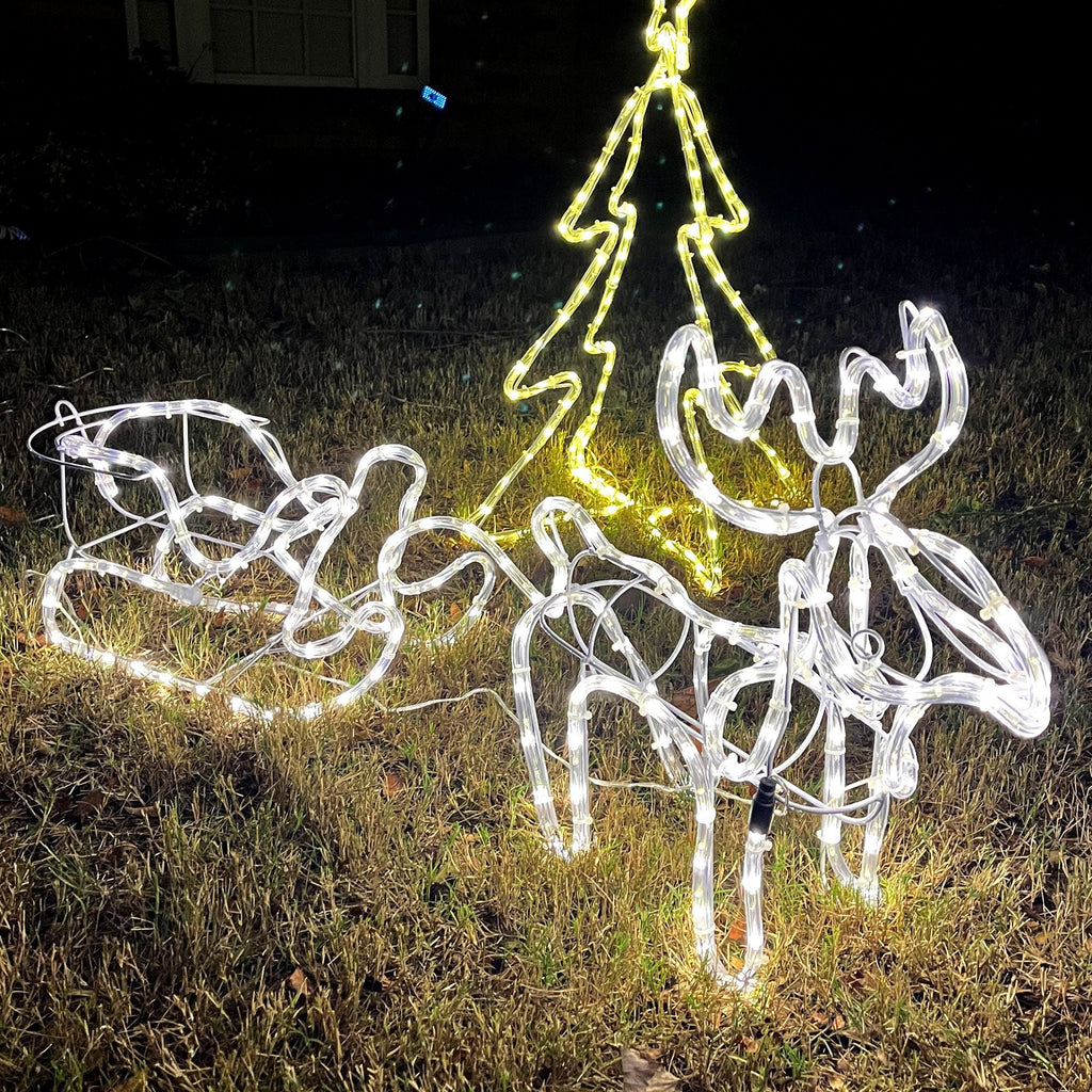 Outsunny LED Weihnachtsrentier und Schlitten Deko 35 warmweiße Lichter Stahlrahmen für Hof Innen- und Außenbereich